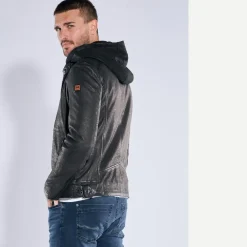 engbers Lederjacke mit abnehmbarer Kapuze