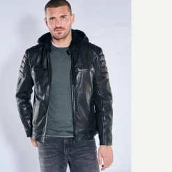 engbers Lederjacke mit Kapuze